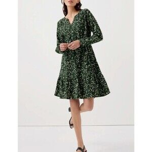 Pact Cafe Crepe Tiered Dress Mountain View Wandered Green Women's Medium NEW